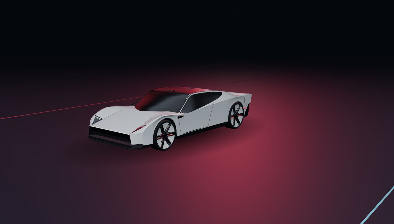 White Roadster on the illuminated night runway